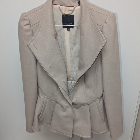 TED BAKER BEIGE / TAN  WOOL & CASHMERE BLEND SHORT COAT - Picture 5 of 16